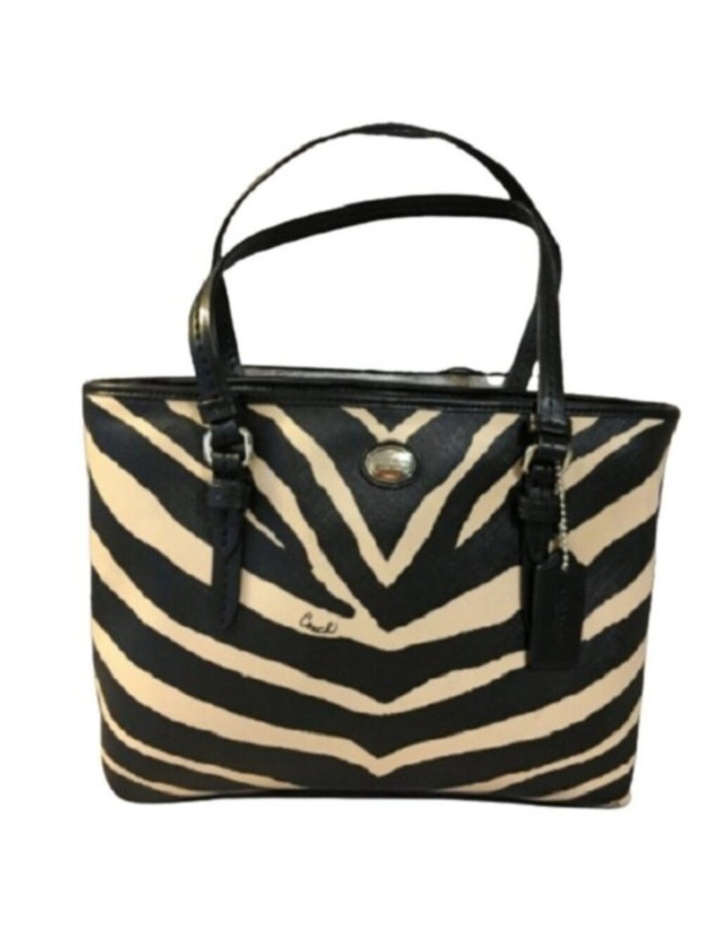 Coach F52532 Peyton Zebra Top Handle Tote, SV/Black